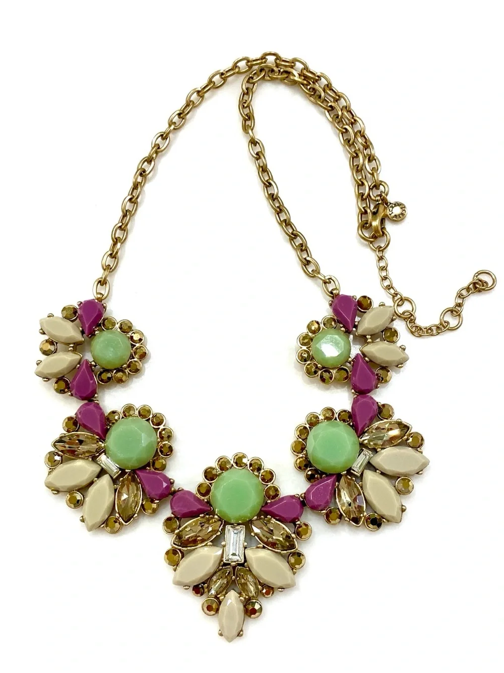 J. Crew Gold-Tone Floral Bib Necklace with Mint Green, Purple, and Cream Accents